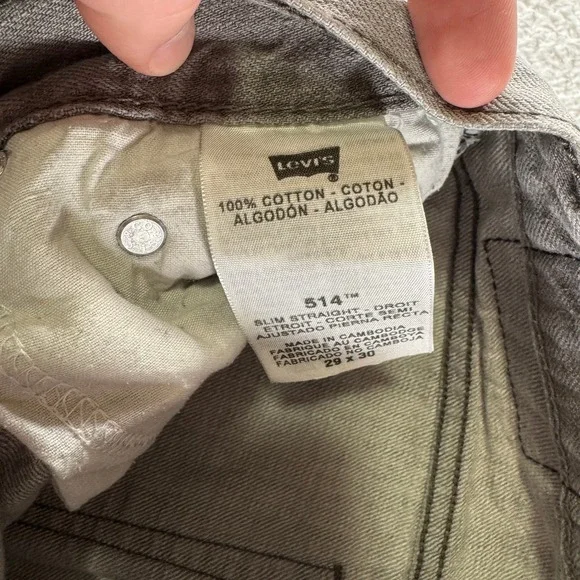 Y2K Levi 514 Slim Straight Light Gray Grey Stone Wash 29x30 Denim Jeans Pants - Picture 7 of 12